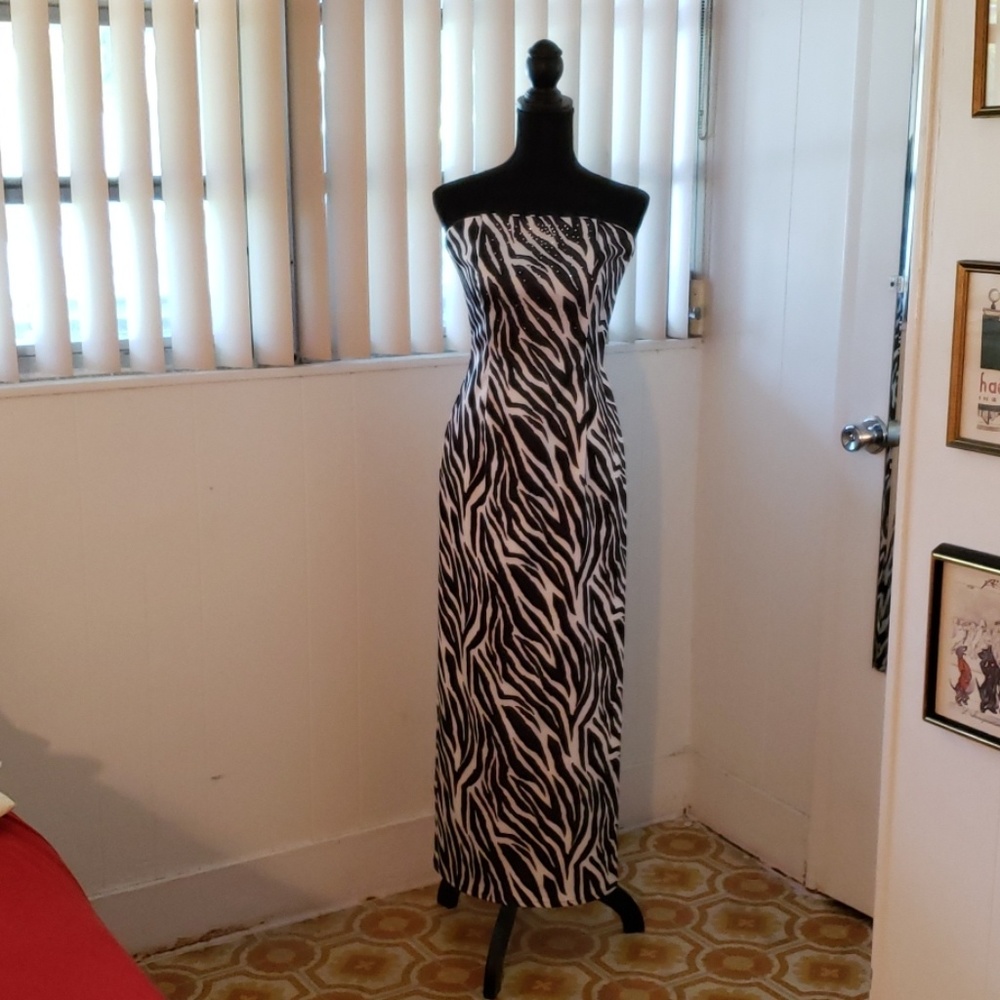 Gunne Sax black and white evening gown.